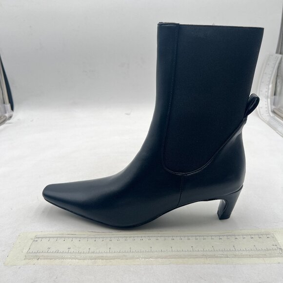 Black Women Low Heels Ankle Boots Closed Toe Stretch Pull On Winter Booties - Picture 1 of 7